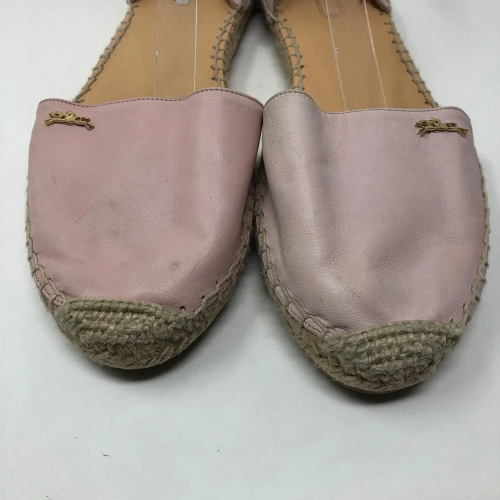 Longchamp Espadrilles Flats Womens 41 US 10 Pink Leather Ankle Strap Summer Boho